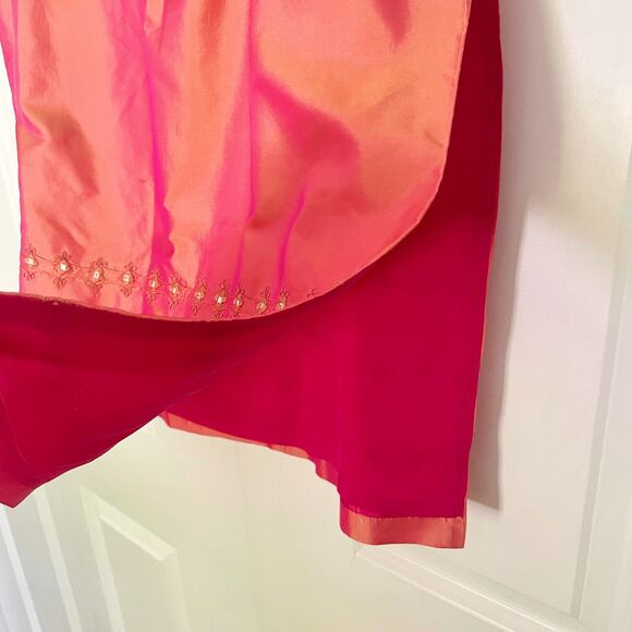 Vtg Y2K Ann Taylor Shot Silk Iridescent Midi Skirt Embellished Size 12 - Picture 4 of 7